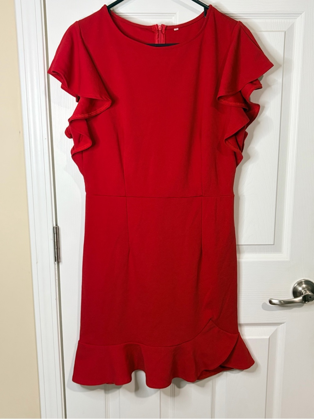 Red Ruffle Sleeve Sheath Dress